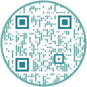 A QR code in turquoise 